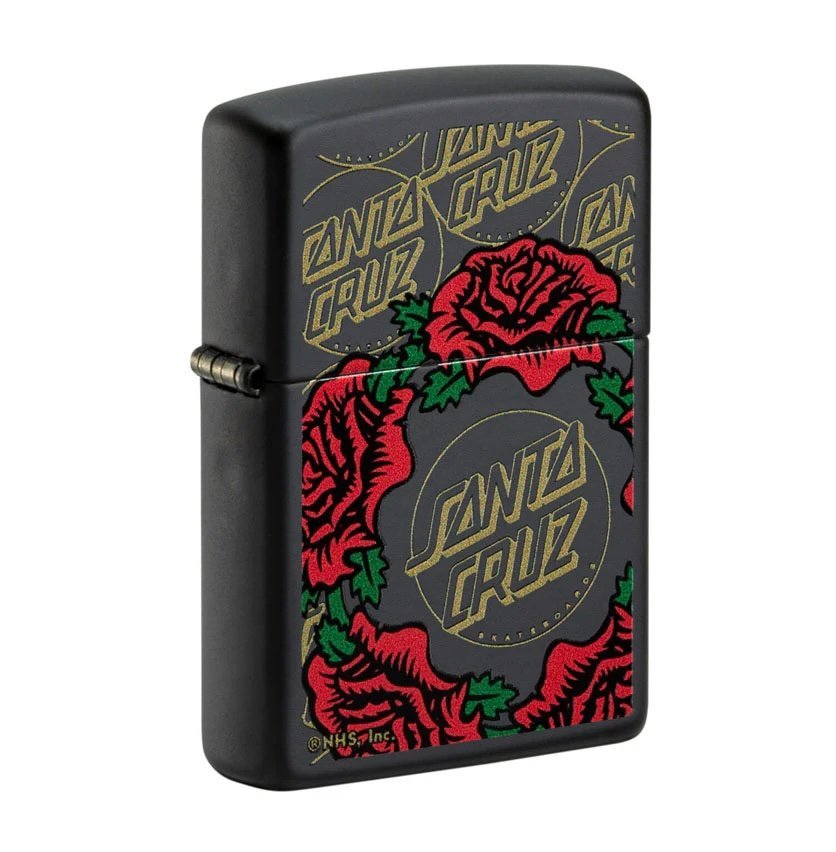 Santa Santa Cruz Skateboards Black Matte Roses Zippo Lighter
