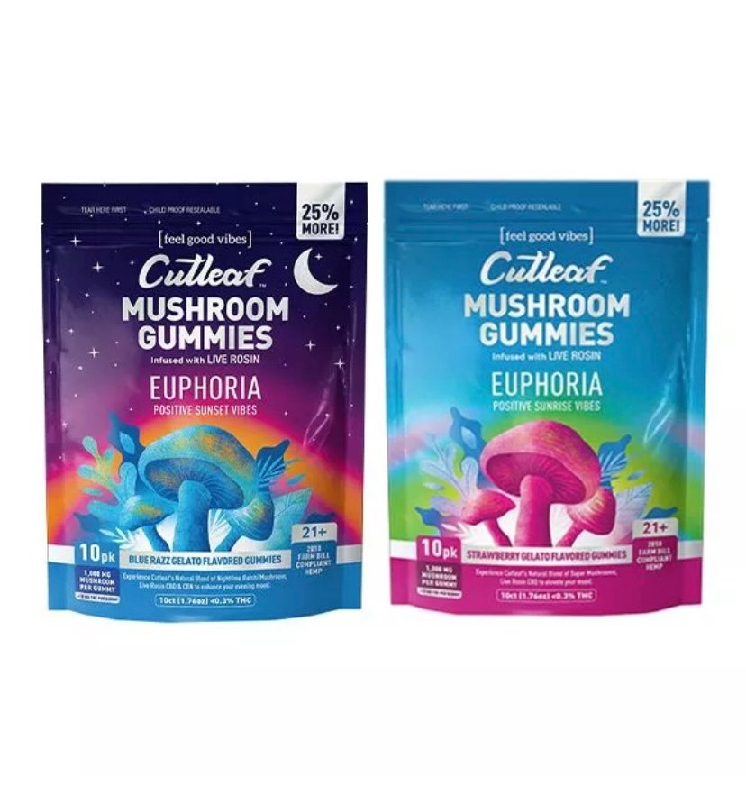 Delta 8 CUTLEAF EUPHORIA LIVE ROSIN MUSHROOM GUMMIES 1000MG 10CT