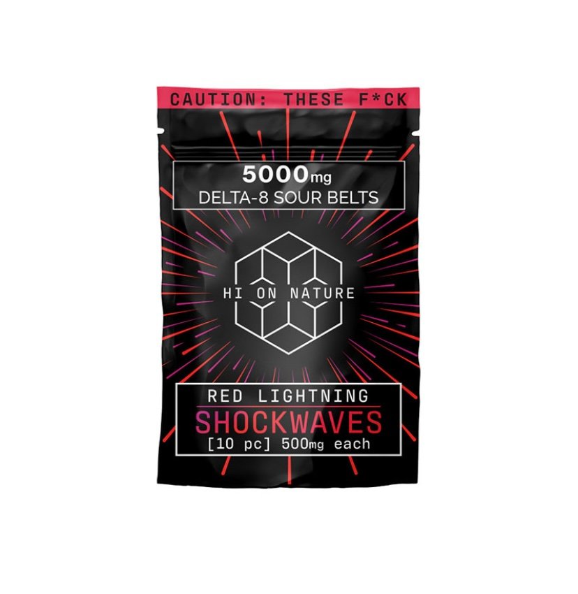 Delta 8 THC GUMMIES – DELTA 8 GUMMIES – RED LIGHTNING SHOCKWAVES SOUR BELTS – 500MG – BY HI ON NATURE