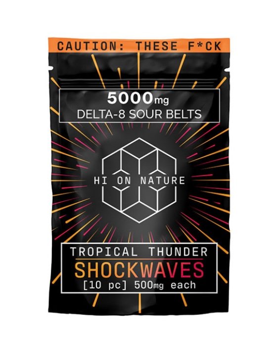 Delta 8 THC GUMMIES – DELTA 8 GUMMIES – TROPICAL THUNDER SHOCKWAVES SOUR BELTS – 500MG – BY HI ON NATURE