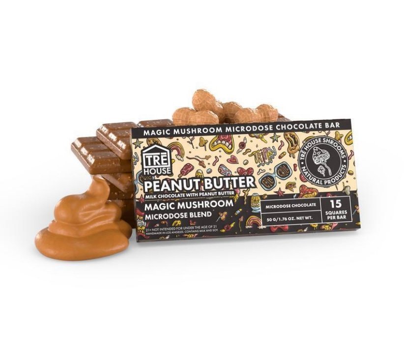 Delta 8 PEANUT BUTTER MAGIC MUSHROOM CHOCOLATE BAR – TRĒ HOUSE