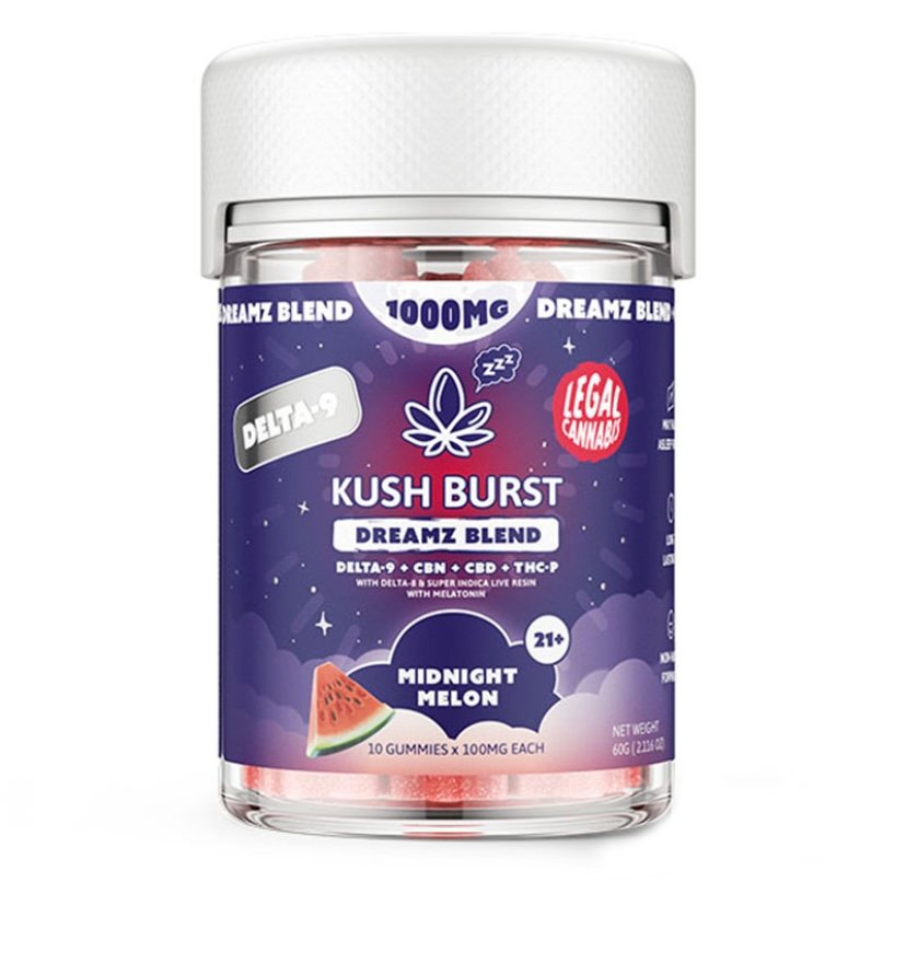Delta 8 DELTA 9 THC GUMMIES + CBN + CBD + THC-P – MIDNIGHT MELON DREAMZ BLEND – KUSH BURST