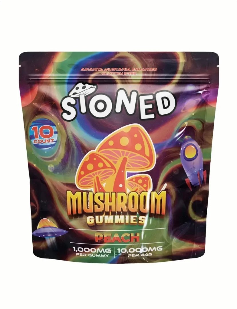 Delta 8 Peach STONED Amanita Muscaria Mushroom Gummies 10000MG 10CT