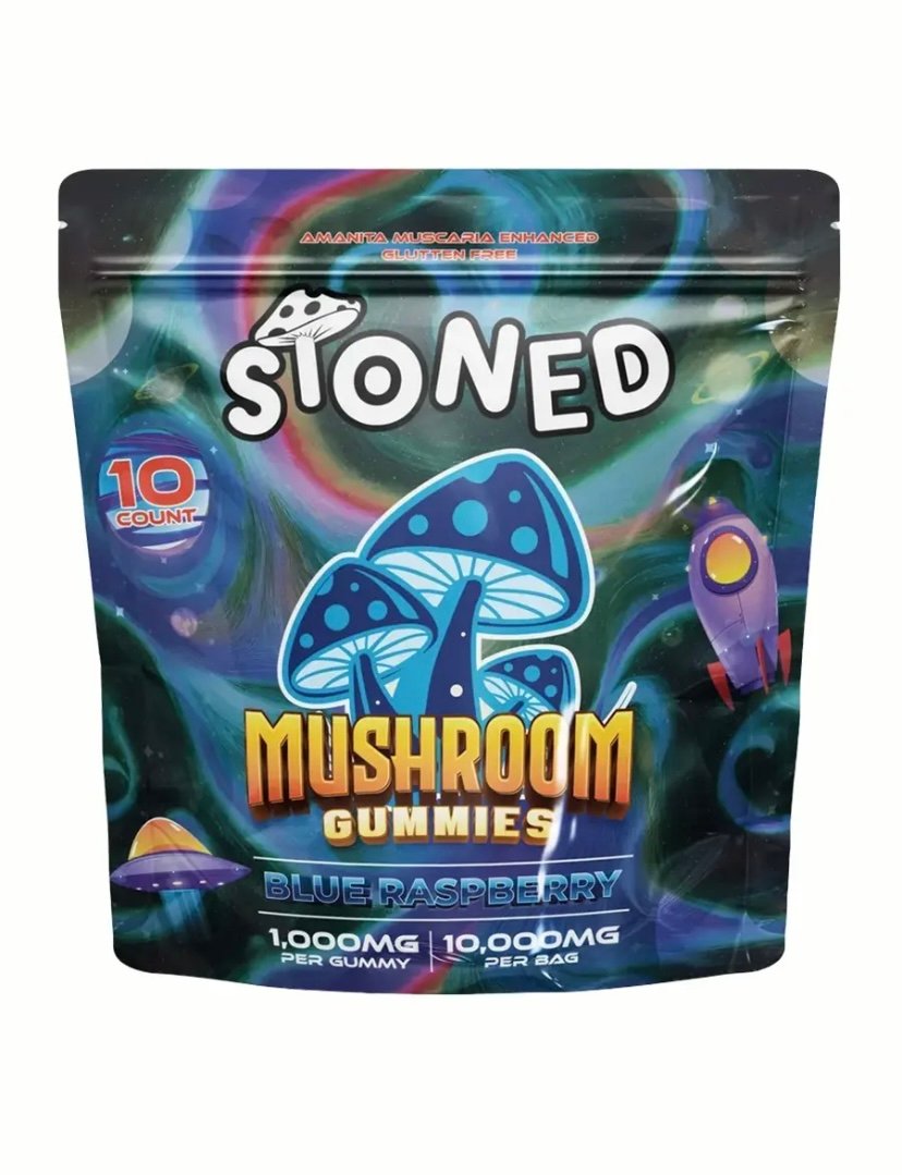 Delta 8 Blue Raspberry STONED Amanita Muscaria Mushroom Gummies 10000MG 10CT
