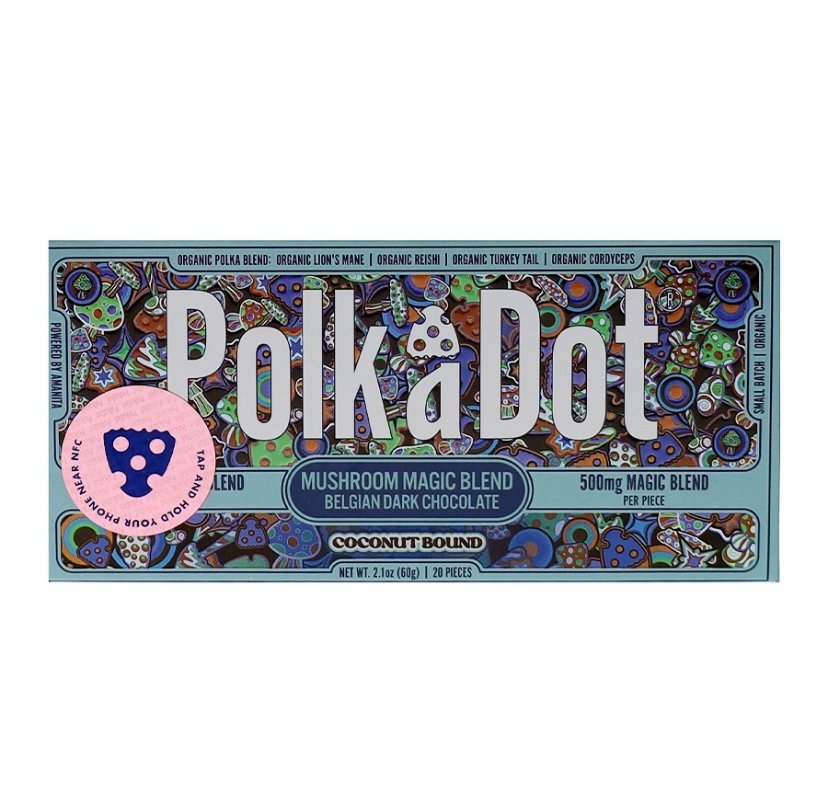 Magic Mushrooms Coconut Bound PolkaDot Magic Mushroom Belgian Dark Chocolate 500mg