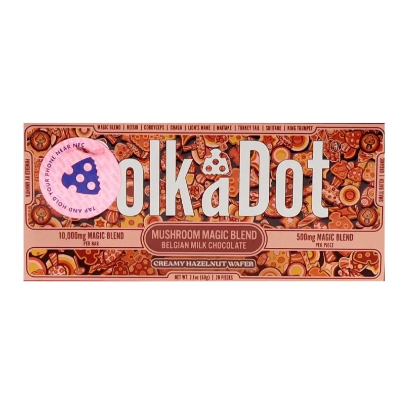 Magic Mushrooms Creamy Hazelnut Wafer PolkaDot Magic Mushroom Belgian Milk Chocolate 500mg
