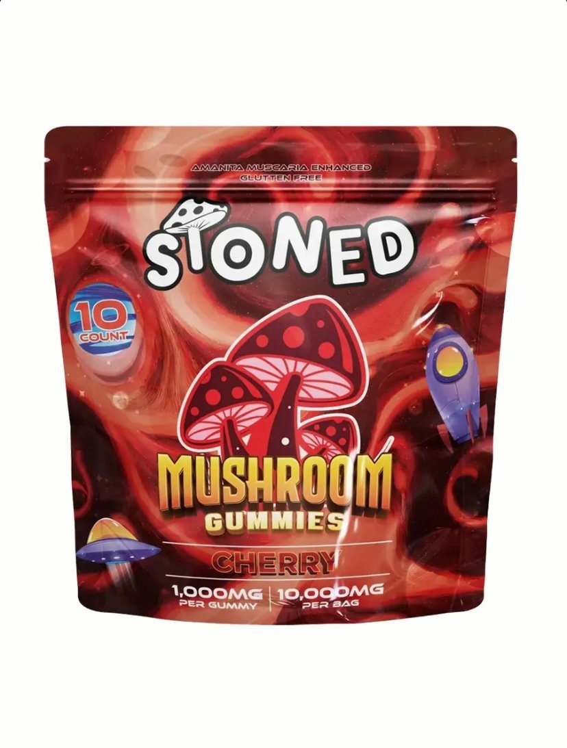Magic Mushrooms Cherry STONED Amanita Muscaria Mushroom Gummies 10000MG 10CT