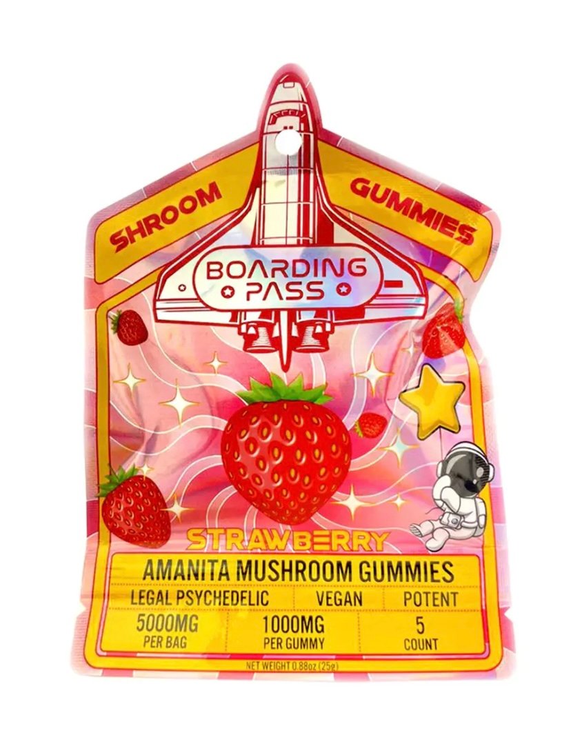 Magic Mushrooms Strawberry Boarding Pass Amanita Shroom Gummies 1000mg