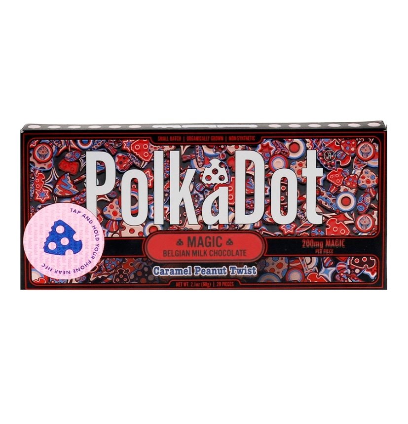 Magic Mushrooms Caramel Peanut Twist PolkaDot Magic Mushroom Belgian Milk Chocolate 200mg Magic Per Piece