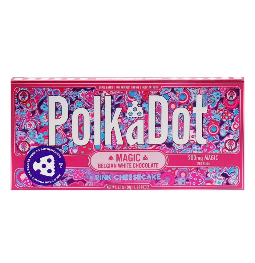 Magic Mushrooms Pink Cheesecake PolkaDot Magic Mushroom Belgian White Chocolate 200mg Magic Per Piece