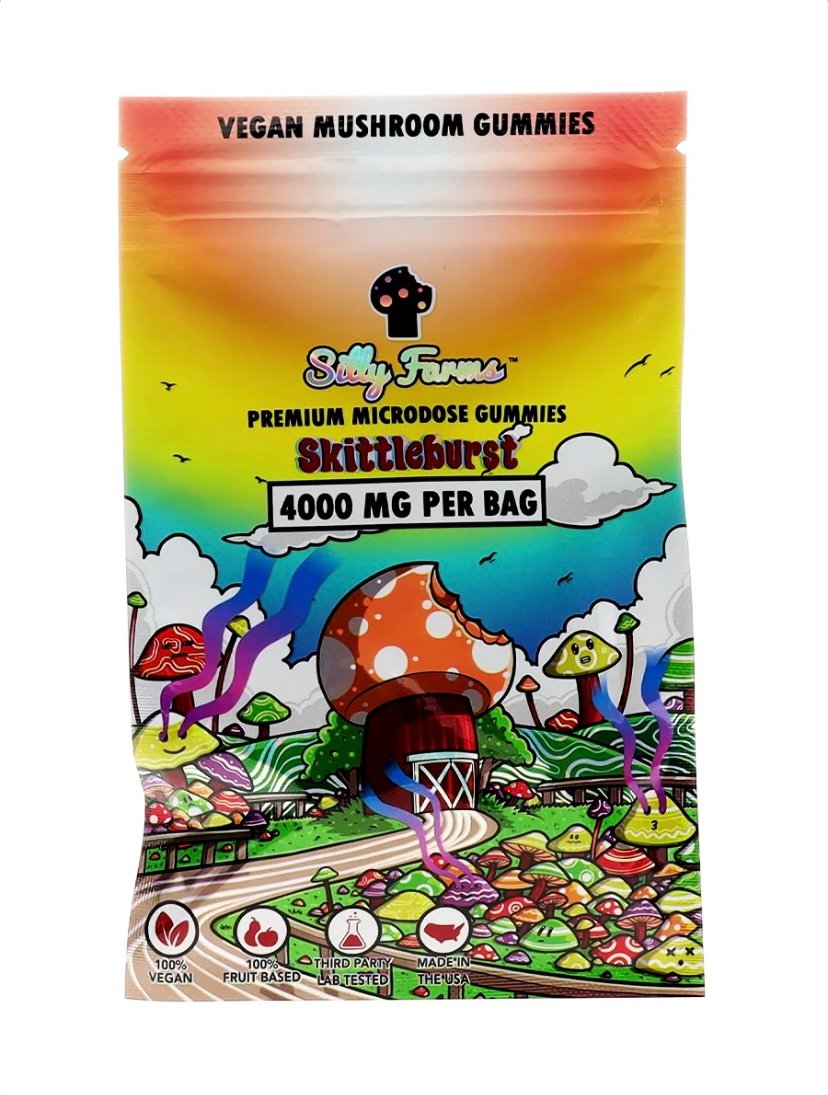 Magic Mushrooms Skittleburst Silly Farms Vegan Mushroom Gummies 4000MG