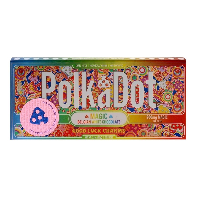 Magic Mushrooms Good Luck Charms PolkaDot Magic Mushroom Belgian White Chocolate 200mg Magic Per Piece