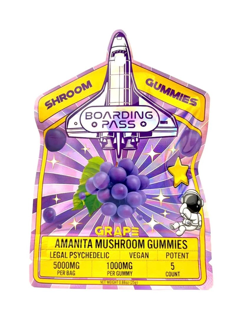 Magic Mushrooms Grape Boarding Pass Amanita Shroom Gummies 1000mg