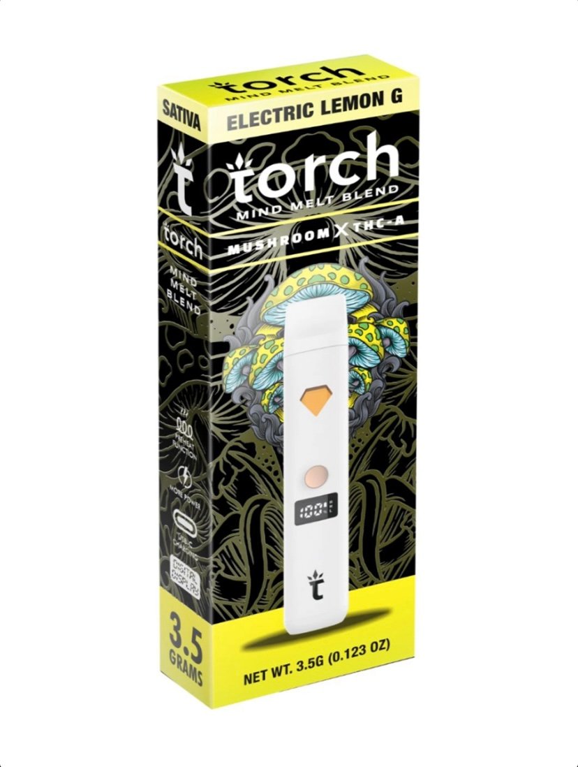 Magic Mushrooms Electric Lemon G Torch Mind Melt Mushroom x THC-A Blend White Series Vape 3.5G
