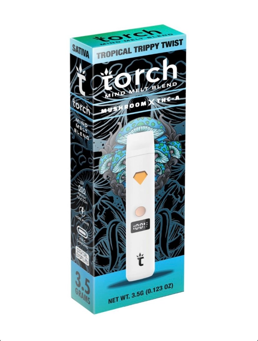 Magic Mushrooms Tropical Trippy Twist Torch Mind Melt Mushroom x THC-A Blend White Series Vape 3.5G