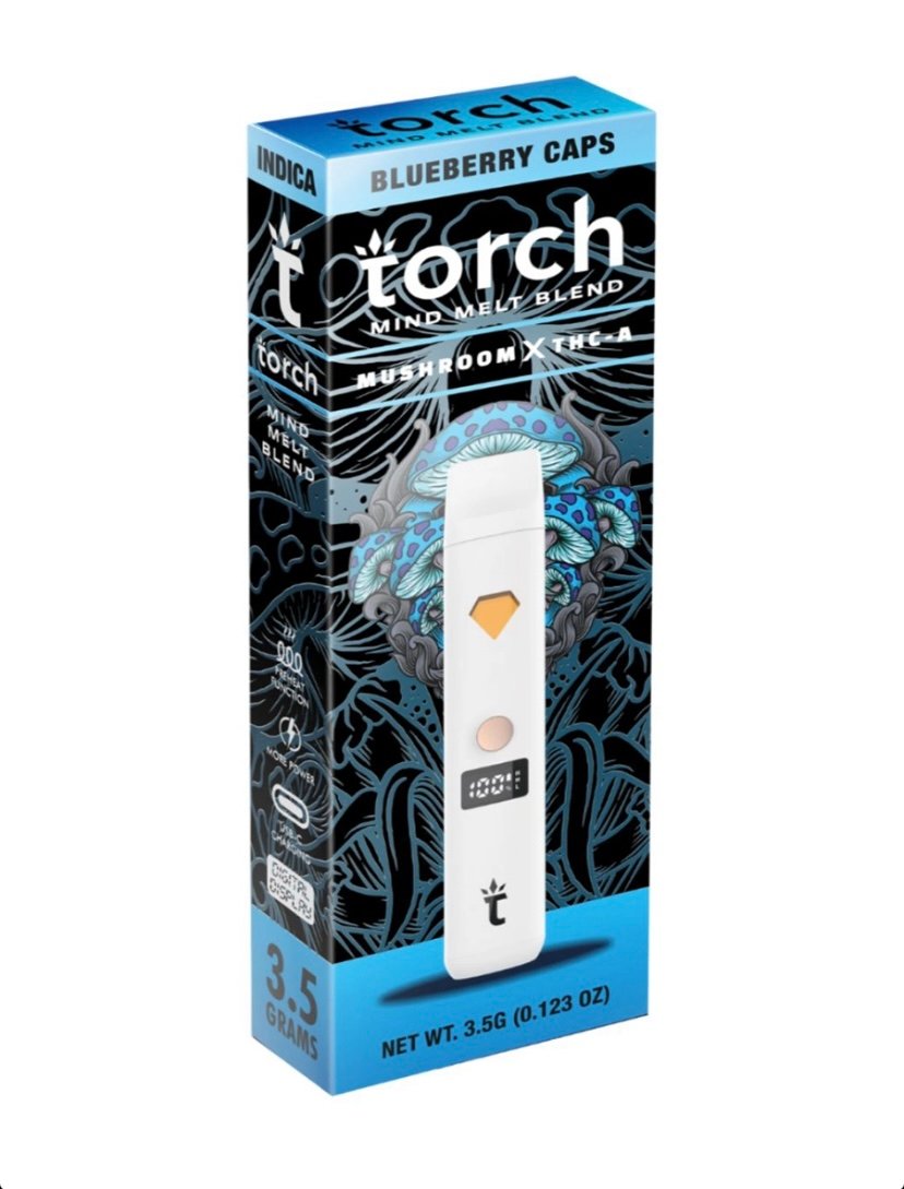 Magic Mushrooms Blueberry Caps Torch Mind Melt Mushroom x THC-A Blend White Series Vape 3.5G