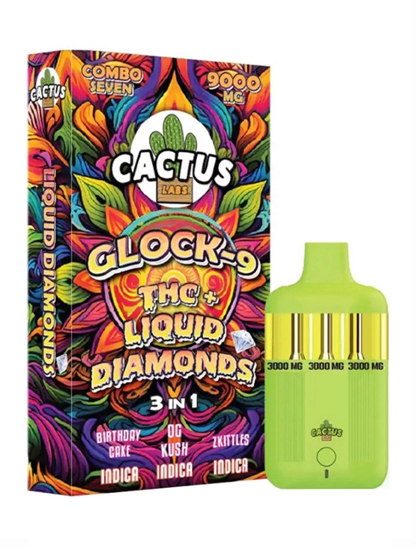 Birthday Birthday Cake | OG Kush | Zkittles Cactus Labs Glock 9 THC + Liquid Diamonds 3in1 Vape 9000mg