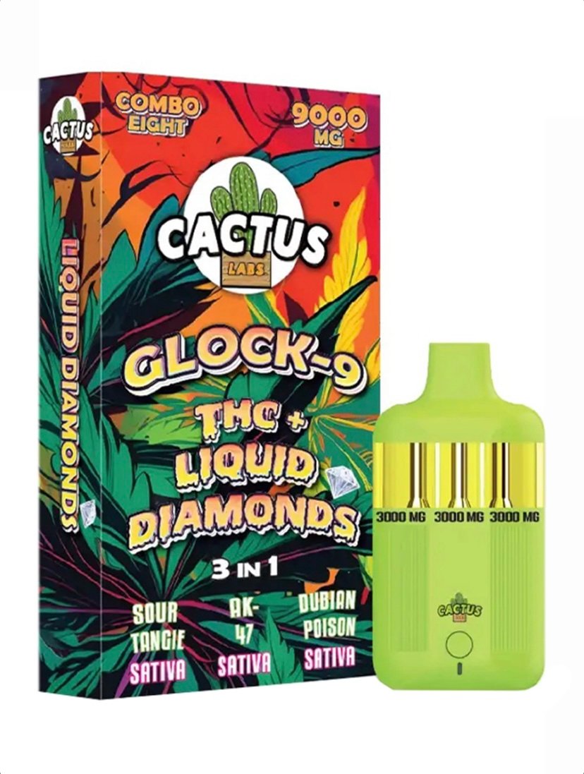 Sour Sour Tangie | AK-47 | Dubian Poison Cactus Labs Glock 9 THC + Liquid Diamonds 3in1 Vape 9000mg