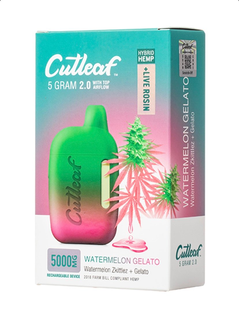 CBD Watermelon Gelato Hybrid Cutleaf Live Rosin Disposable Vape 5g