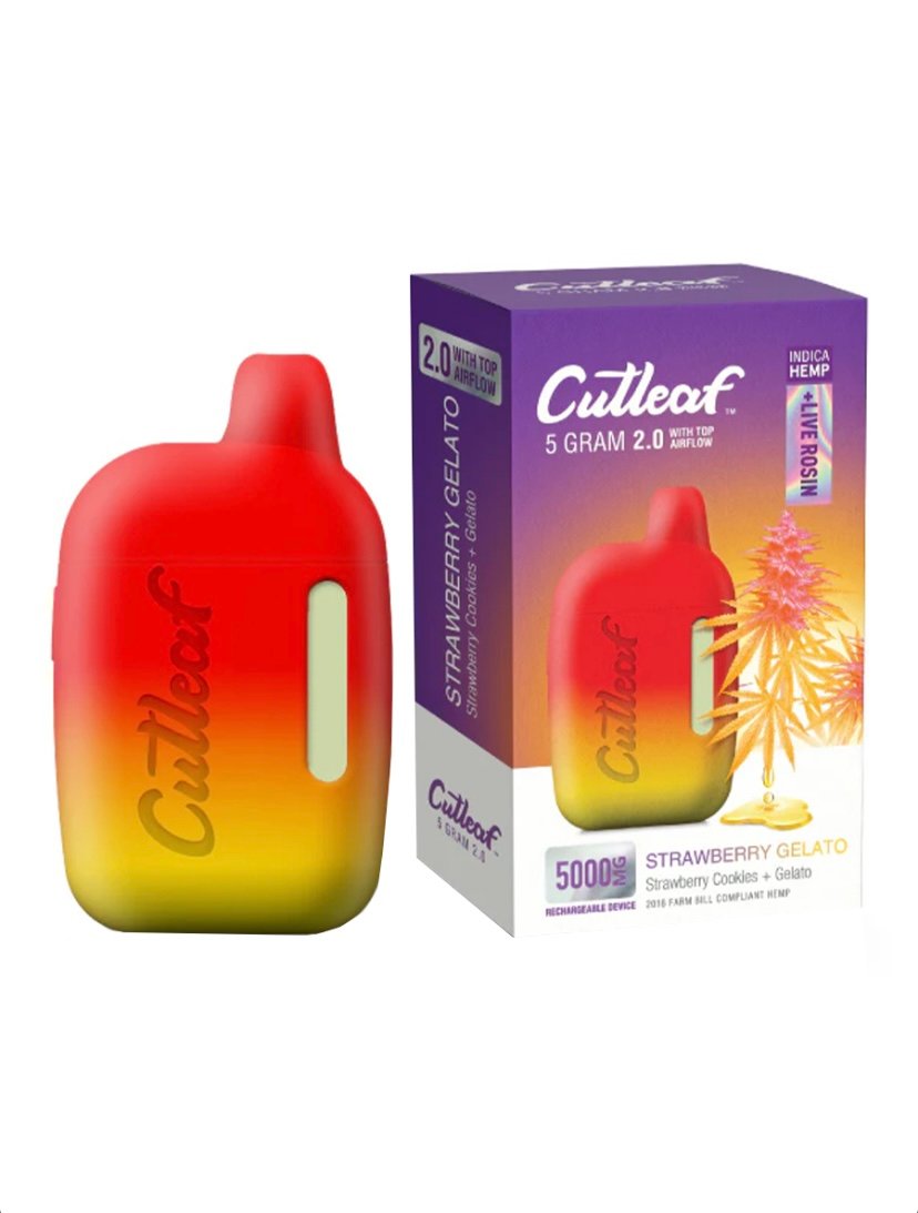 CBD Strawberry Gelato Indica Cutleaf Live Rosin Disposable Vape 5G