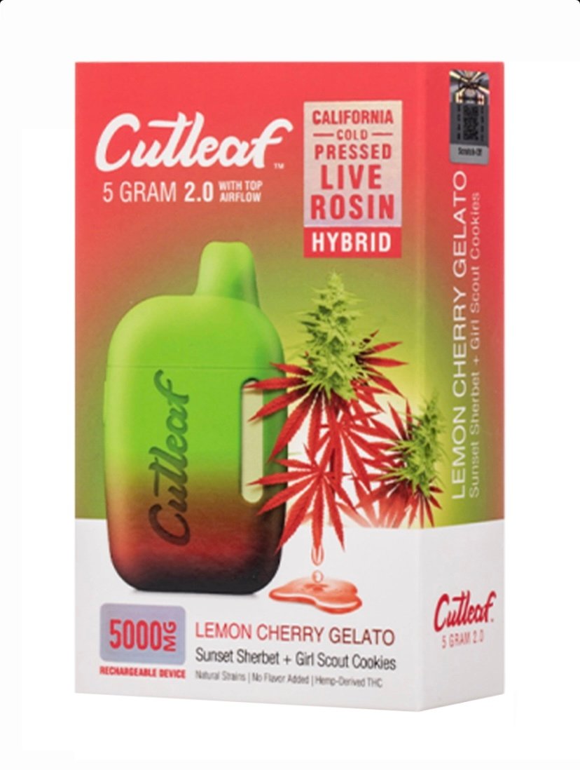 CBD Lemon Cherry Gelato Cutleaf 2.0 CBD THC Live Rosin Vape 5G