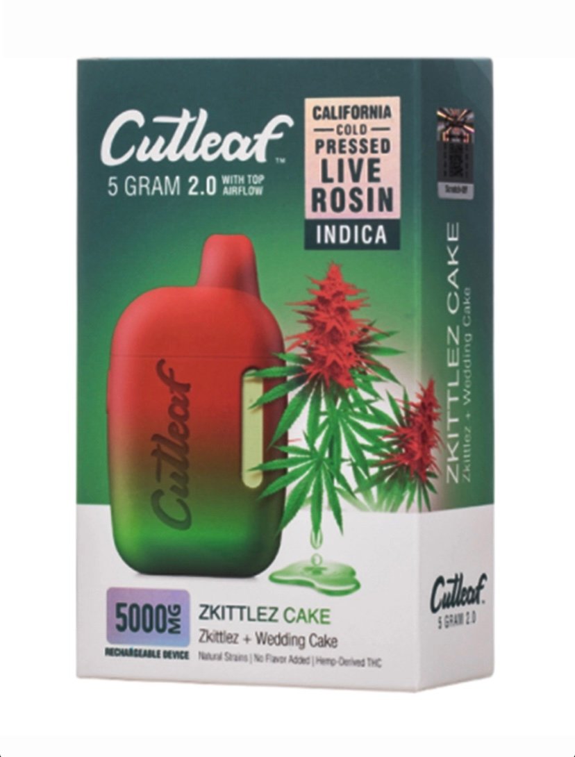 CBD Zkittlez Cake Cutleaf 2.0 CBD THC Live Rosin Vape 5G