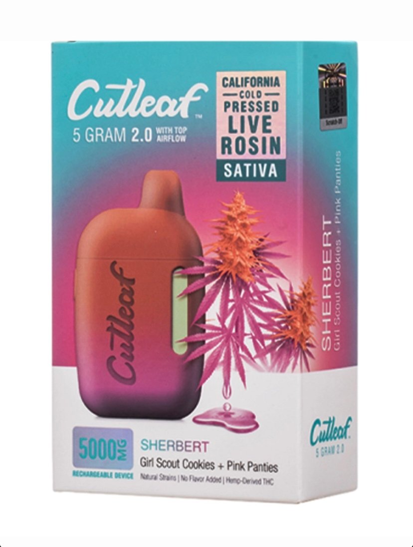 CBD Sherbet Cutleaf 2.0 CBD THC Live Rosin Vape 5G